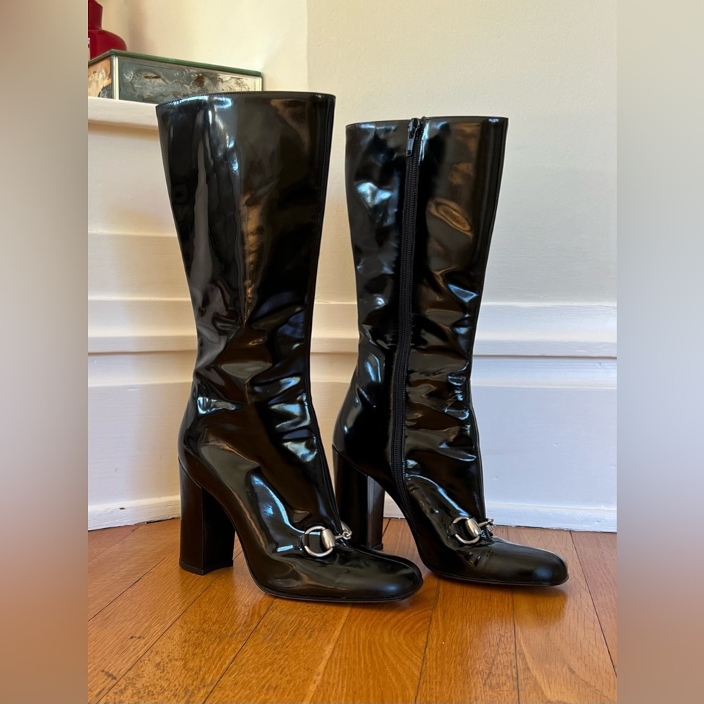 Vintage GUCCI Horsebit Accent Patent Leather-bit Boots Size 6 1/2
